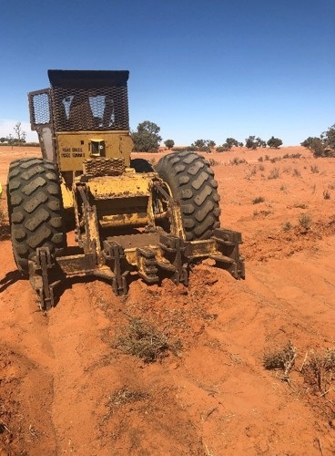 A digger is destroying pest rabbit warrens