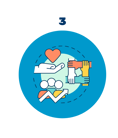 Blue circle contains diagrams of: people above a data line, four hands holding eachother, an open hand holding a heart.