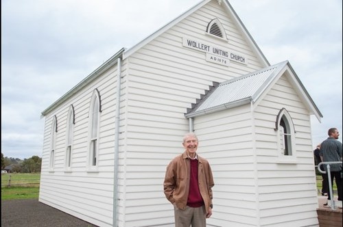 David Freeman in front of renovated Wollert Church